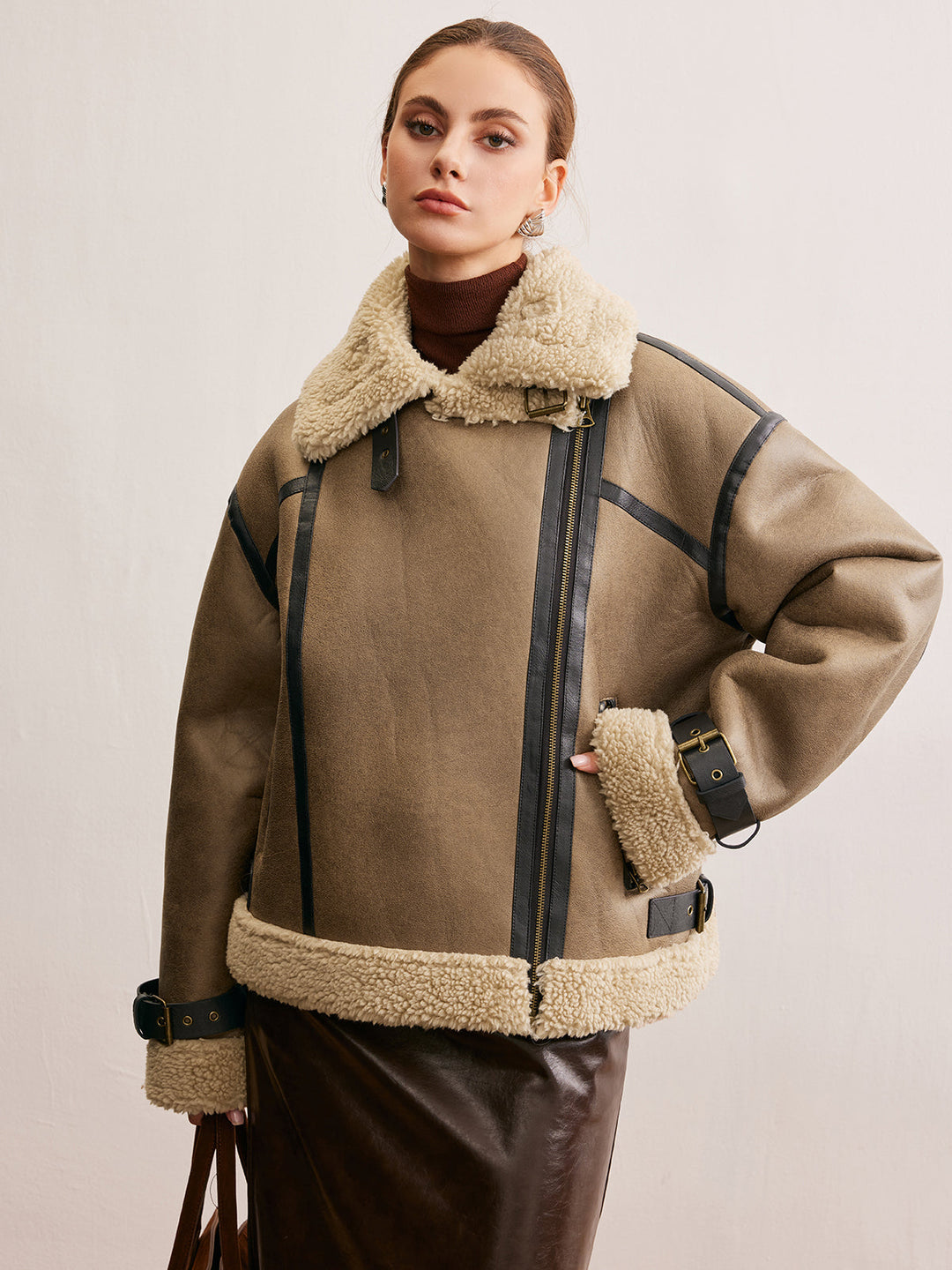 Veste Aviateur en Similicuir | Doublure Fausse Fourrure | Style Hivernal Tendance