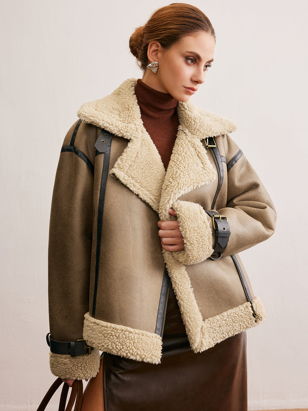 Veste Aviateur en Similicuir | Doublure Fausse Fourrure | Style Hivernal Tendance