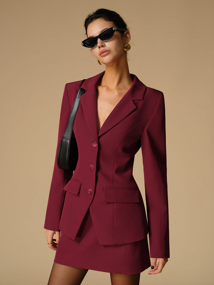 Blazer Long Bordeaux | Coupe Ajustée | Élégance Moderne