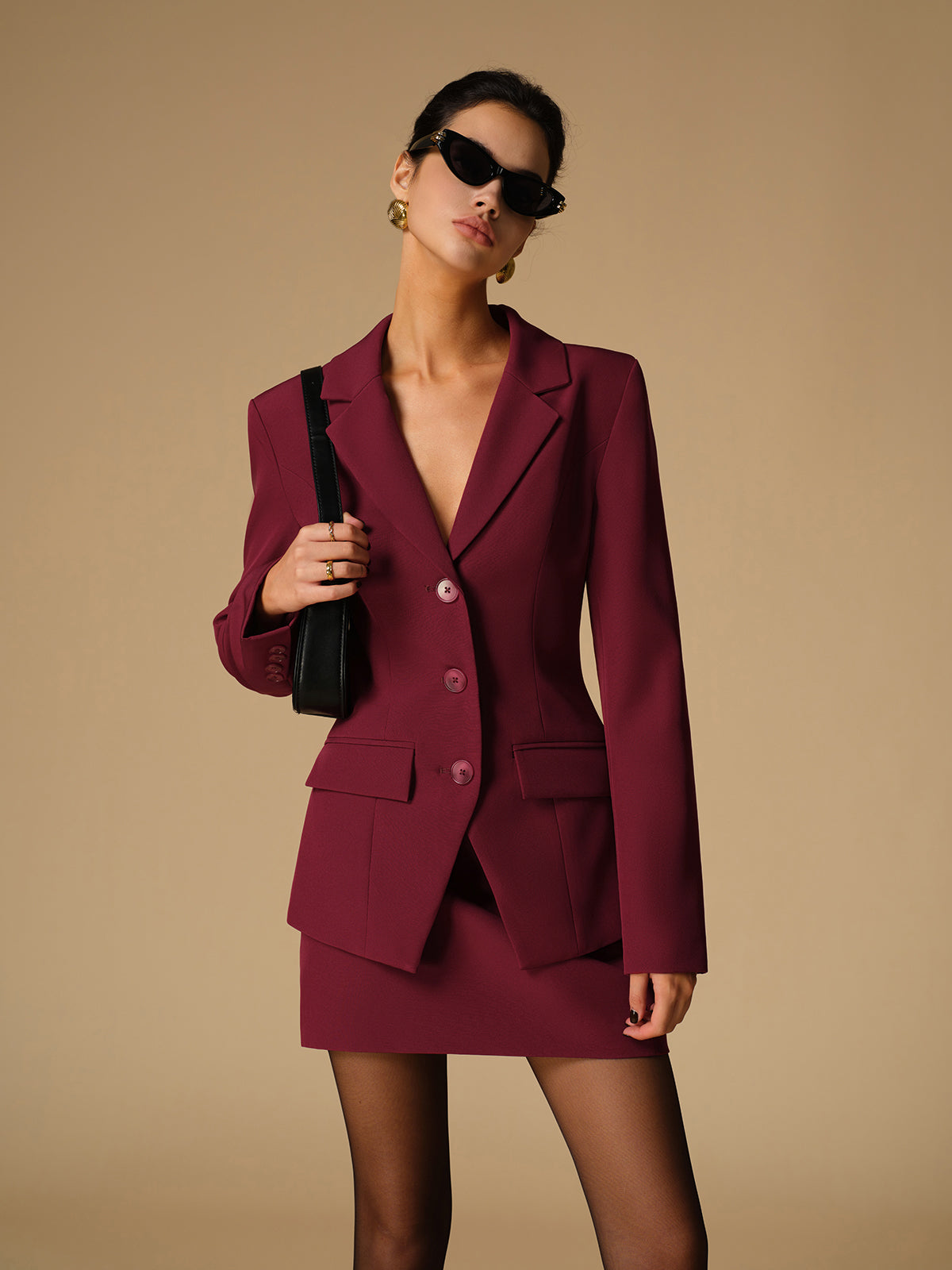 Blazer Long Bordeaux | Coupe Ajustée | Élégance Moderne