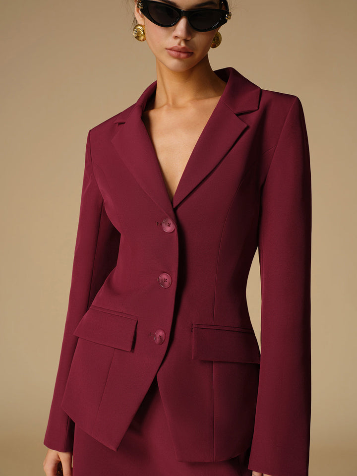 Blazer Long Bordeaux | Coupe Ajustée | Élégance Moderne