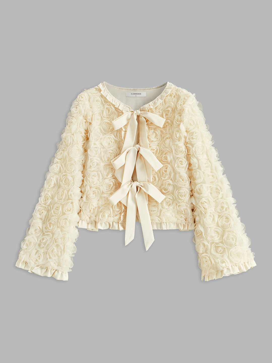 Veste Courte Florale | Nœuds Satinés | Élégance Romantique