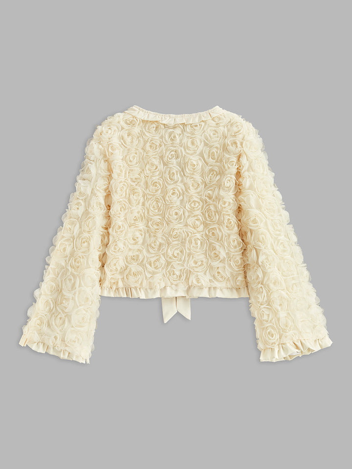 Veste Courte Florale | Nœuds Satinés | Élégance Romantique