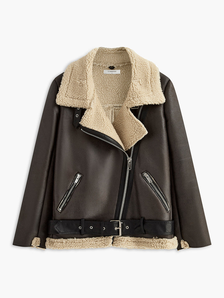 Veste en Cuir Synthétique avec Col en Fausse Fourrure | Élégance Hivernale | Coupe Moderne