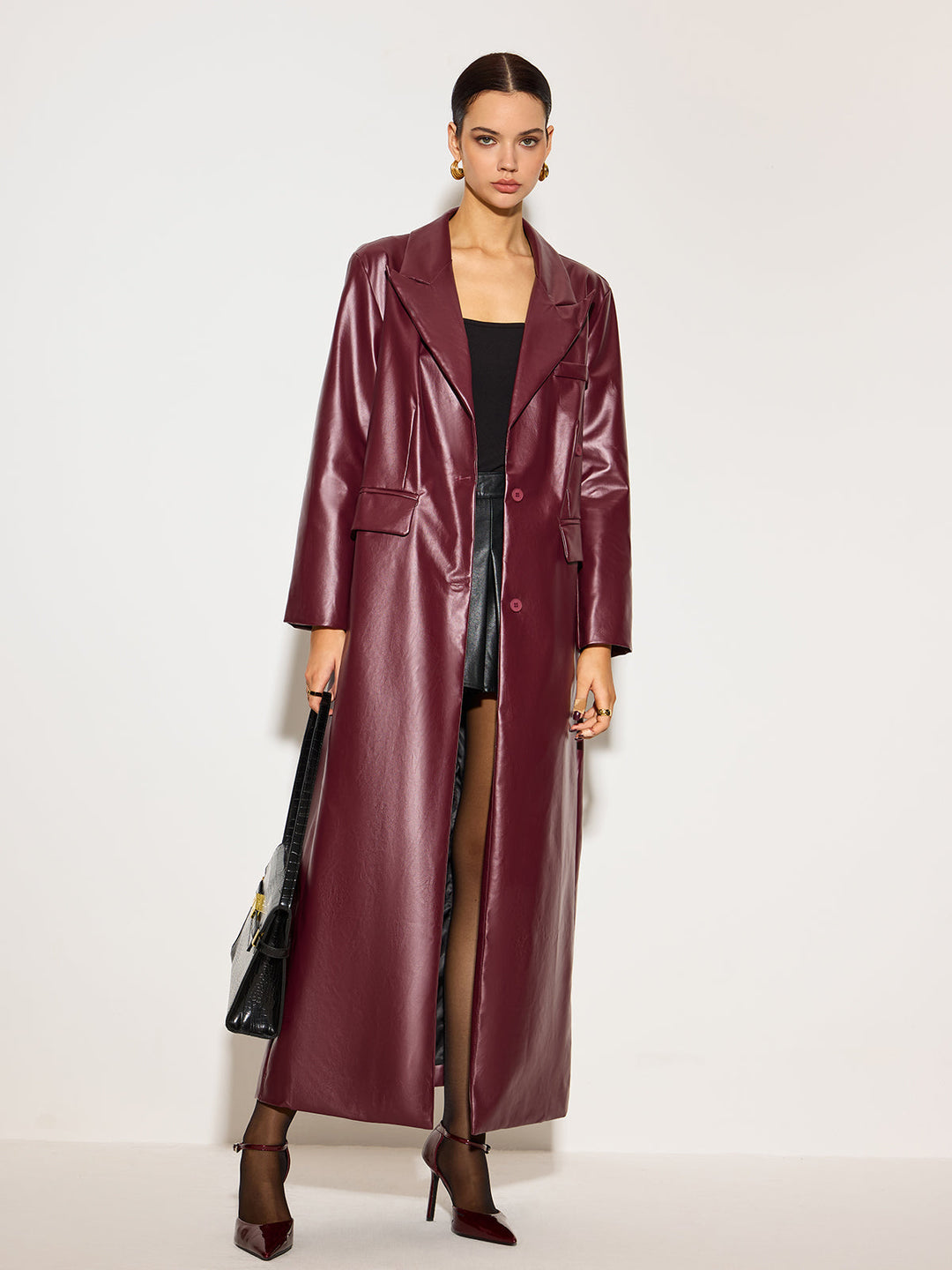 Manteau Long en Similicuir | Effet Vinyle | Glamour Moderne