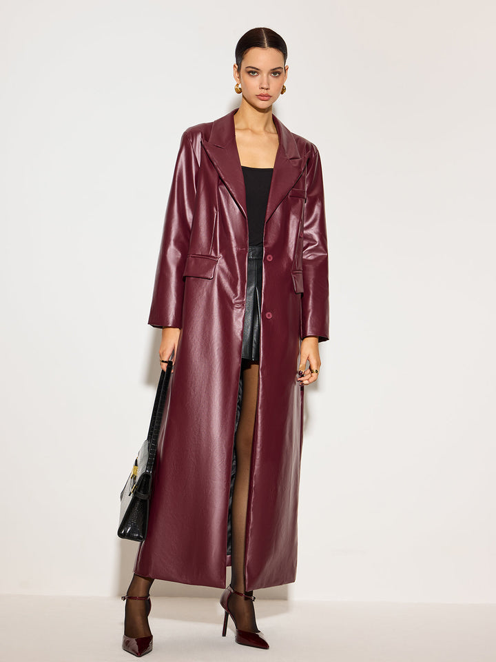 Manteau Long en Similicuir | Effet Vinyle | Glamour Moderne