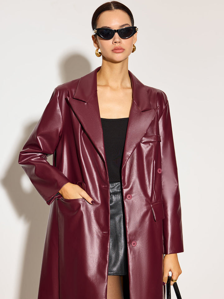 Manteau Long en Similicuir | Effet Vinyle | Glamour Moderne