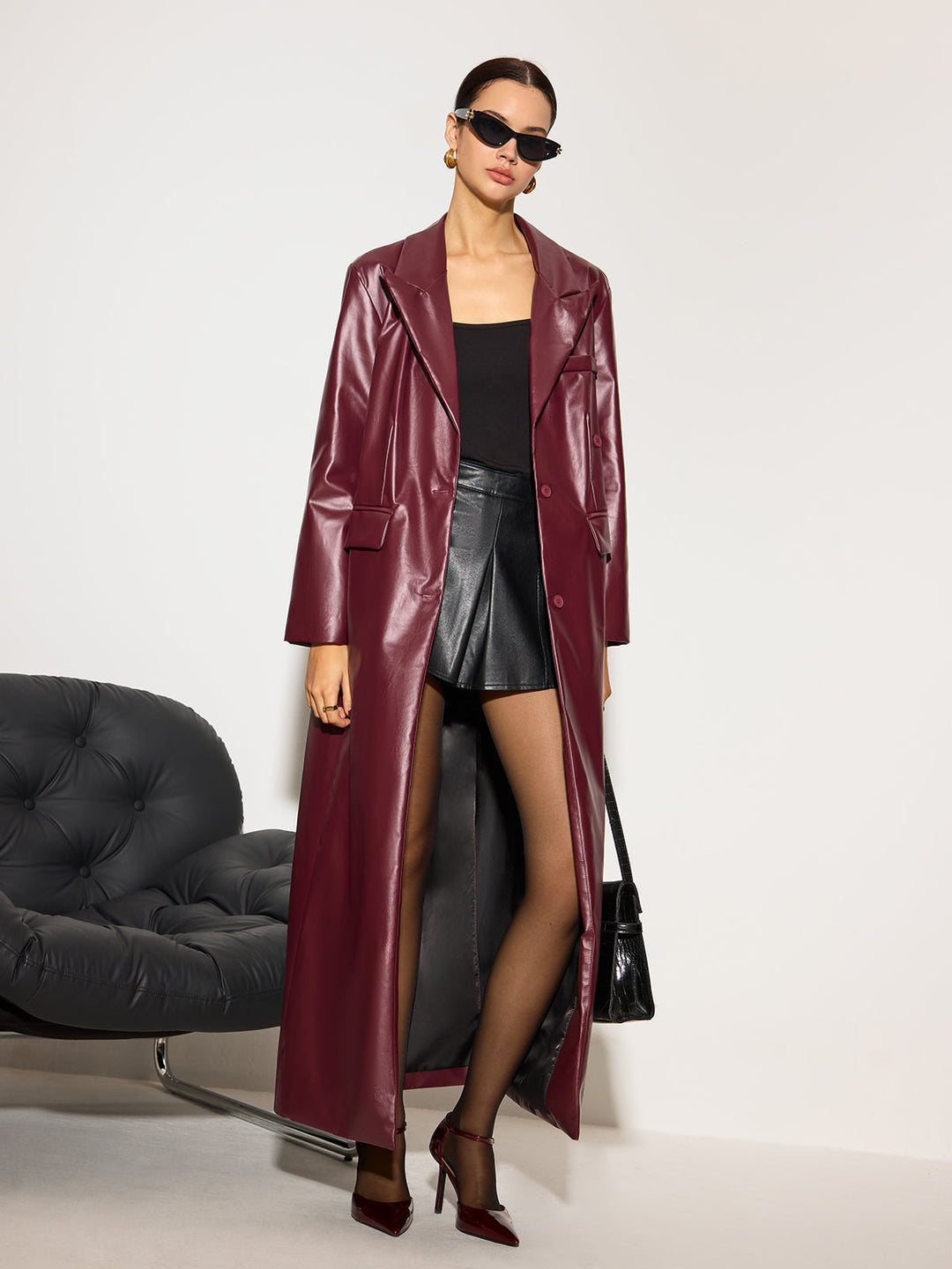 Manteau Long en Similicuir | Effet Vinyle | Glamour Moderne