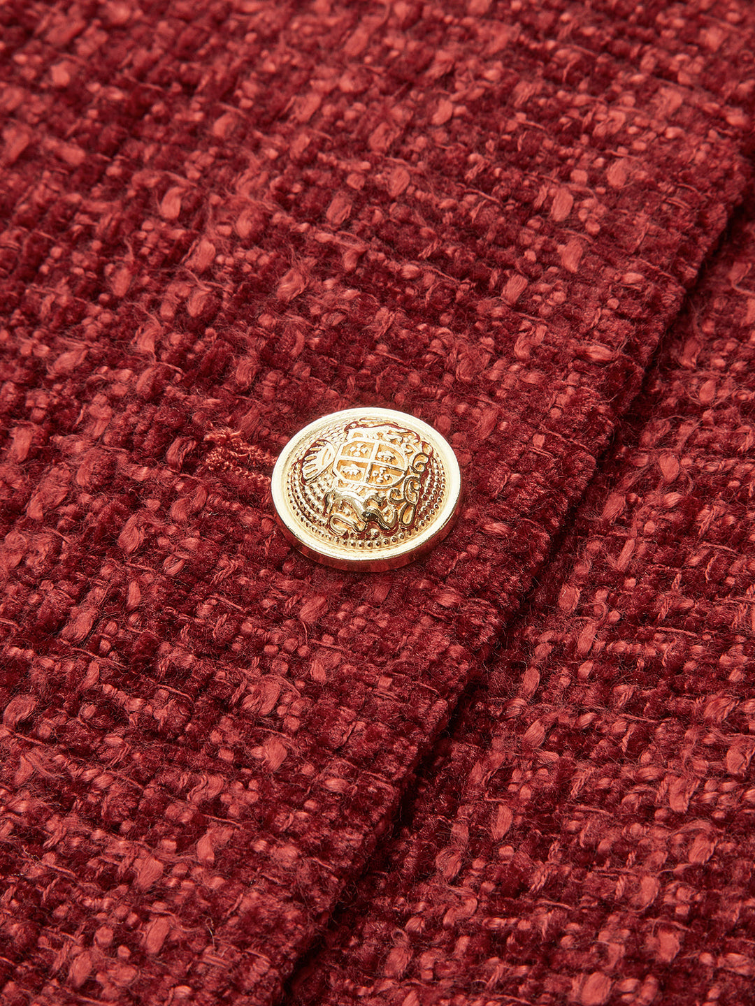 Blazer Rouge en Tweed | Boutons Dorés | Élégance Structurée