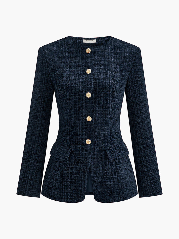 Blazer Rouge en Tweed | Boutons Dorés | Élégance Structurée