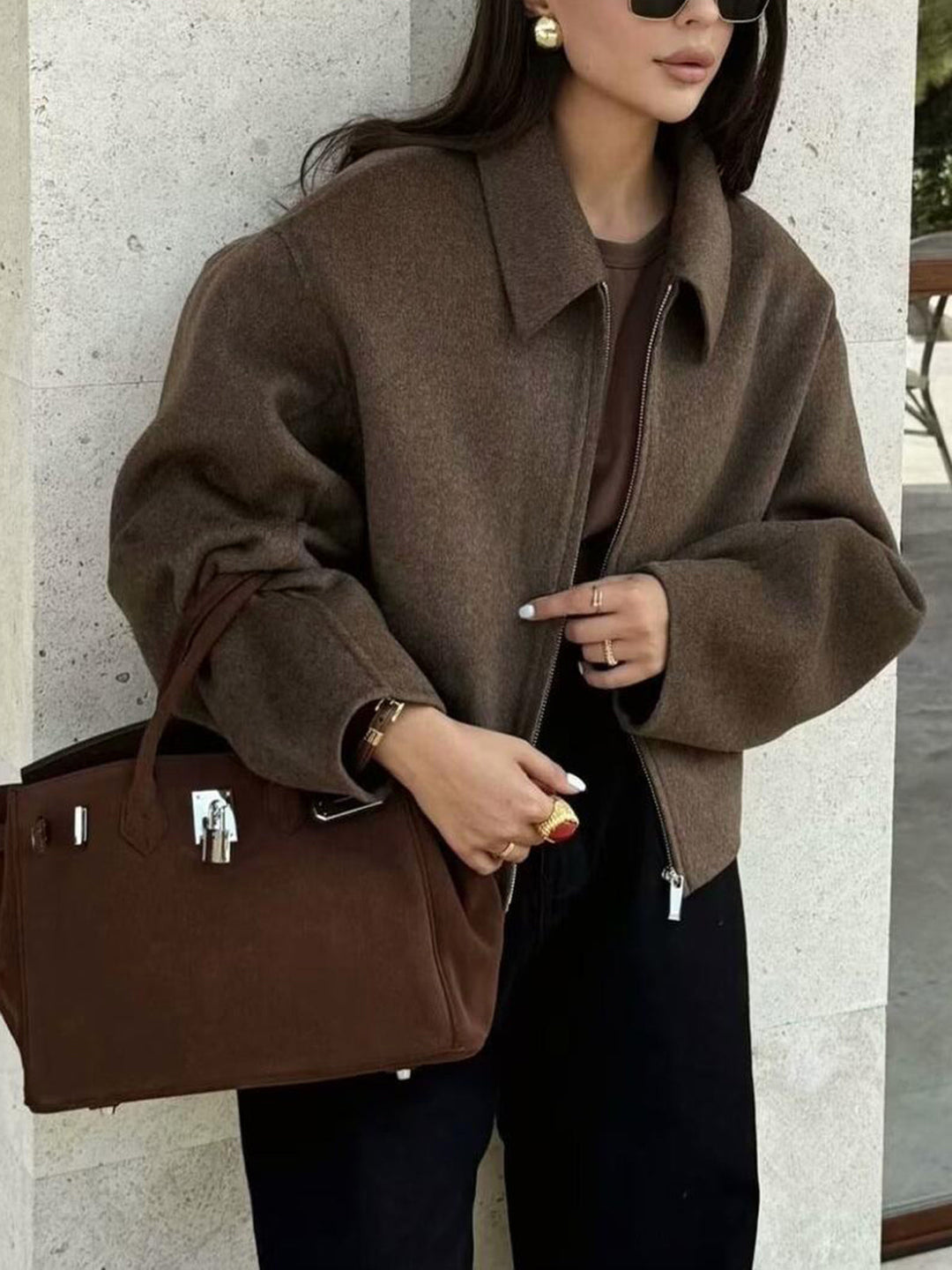 Veste Courte en Laine | Fermeture Zippée | Tons Chaleureux