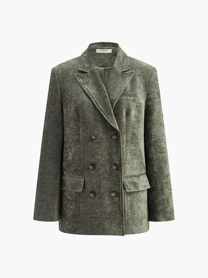 Veste en Velours Vert Foncé | Double Boutonnage Doré | Élégance Intemporelle