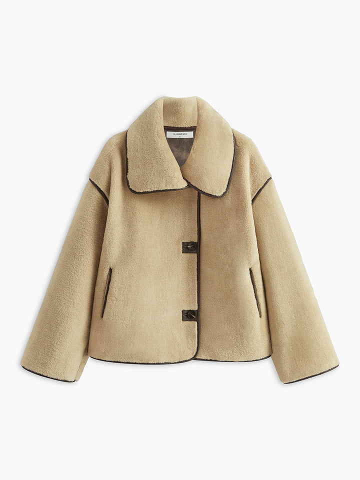Manteau Court en Fausse Fourrure | Bordures Contrastées | Style Hivernal