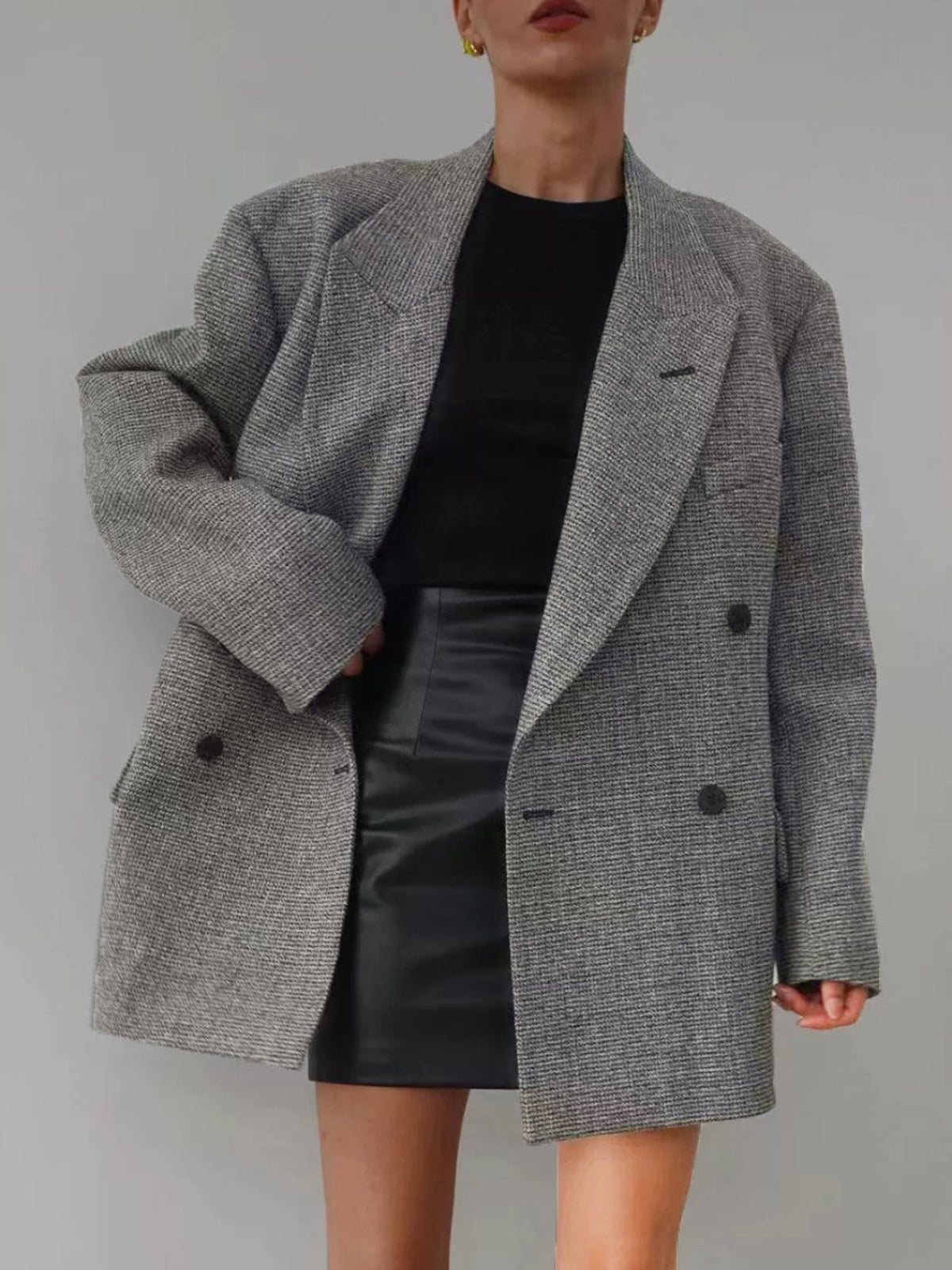 Blazer Oversize Gris | Double Boutonnage | Élégance Décontractée