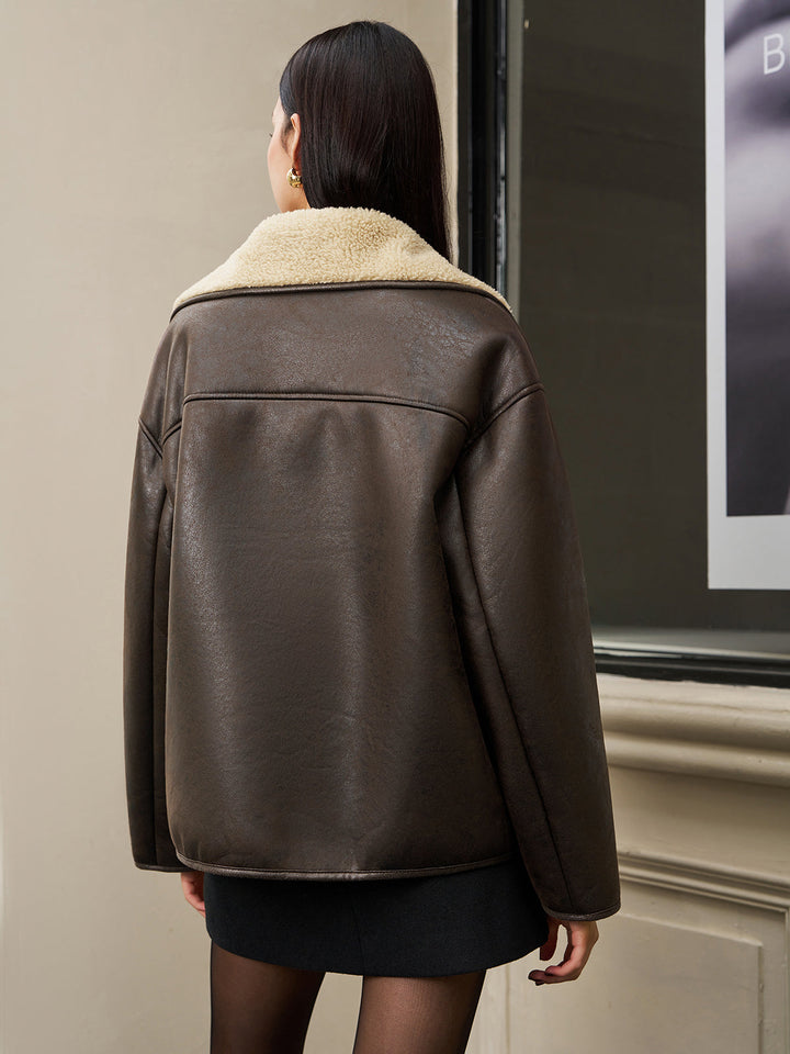 Veste Aviateur en Similicuir | Doublure en Fausse Fourrure | Style Hivernal Chic