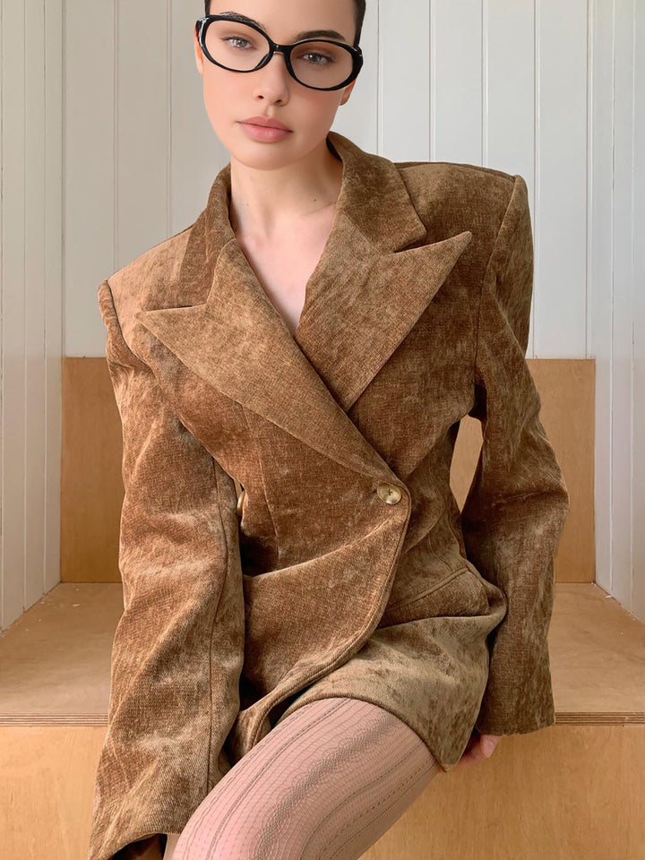 Blazer Robe en Suédine | Effet Daim | Élégance Moderne