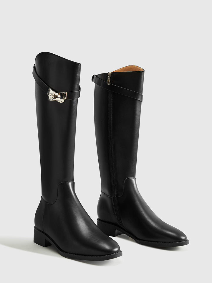 Bottes Hautes Ceinturées Style Chevalier Pour Femme – Chaussures Élégantes Automne Hiver