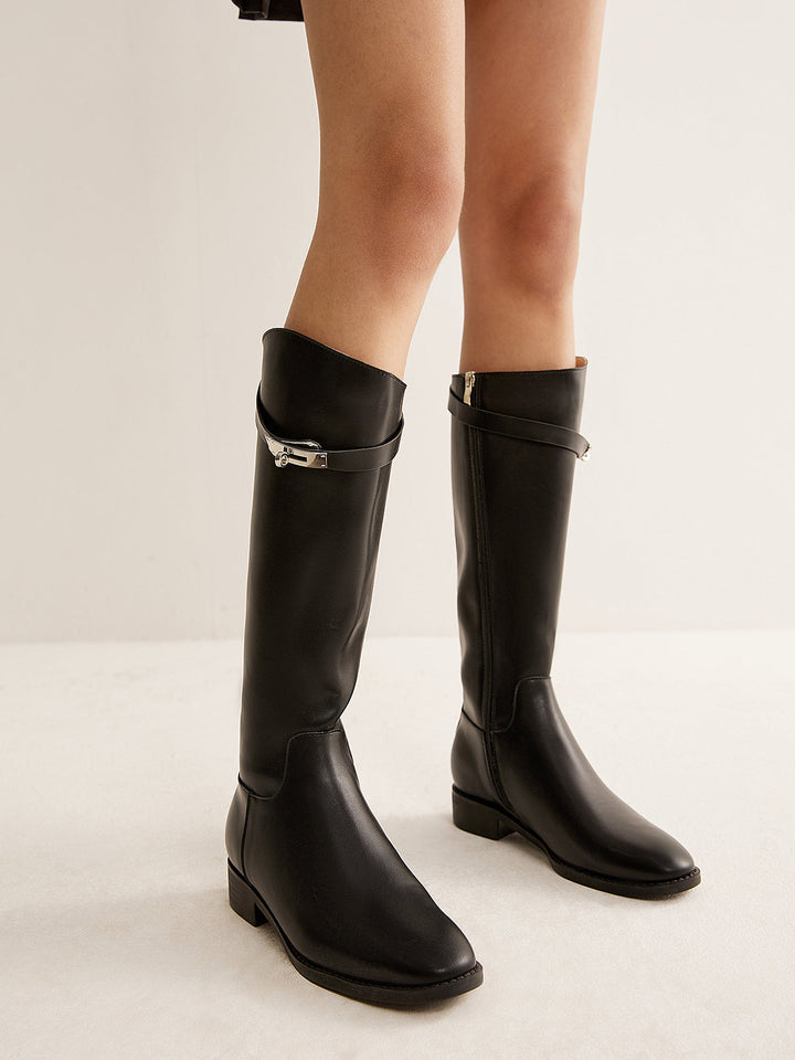 Bottes Hautes Ceinturées Style Chevalier Pour Femme – Chaussures Élégantes Automne Hiver