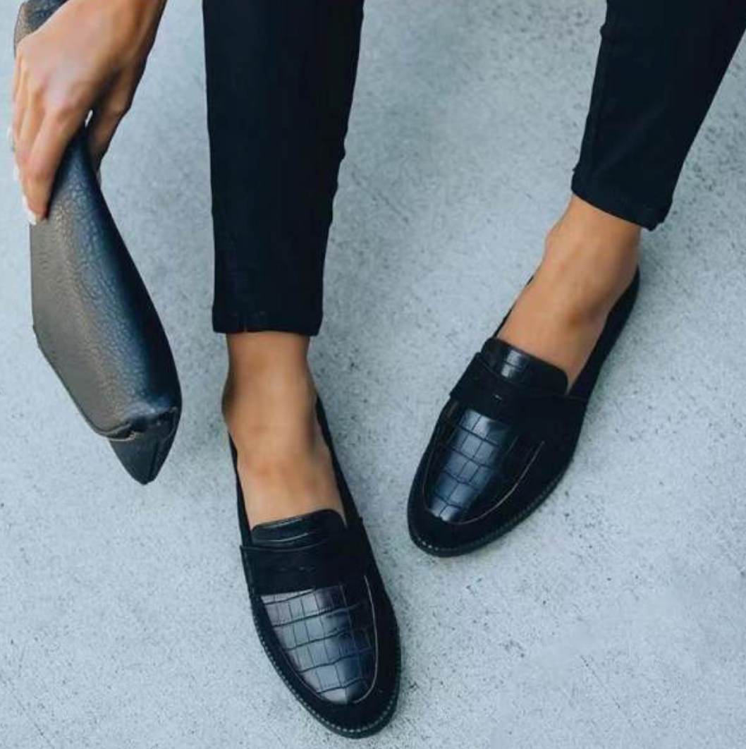 Bernadette | Mocassins à effet croco avec bout rond pour femmes