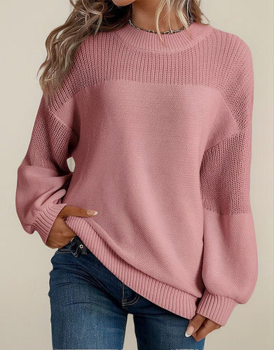 Pull Tricoté À Manches Lanternes Et Col Rond Pour Femmes – Tricot Tendance Automne/Hiver