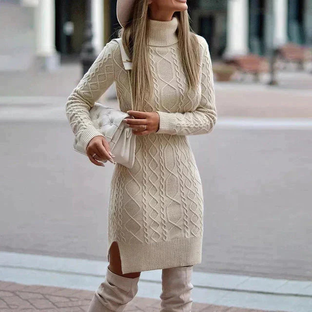 Robe Pull Torsadée | Col Roulé | Élégance et Confort