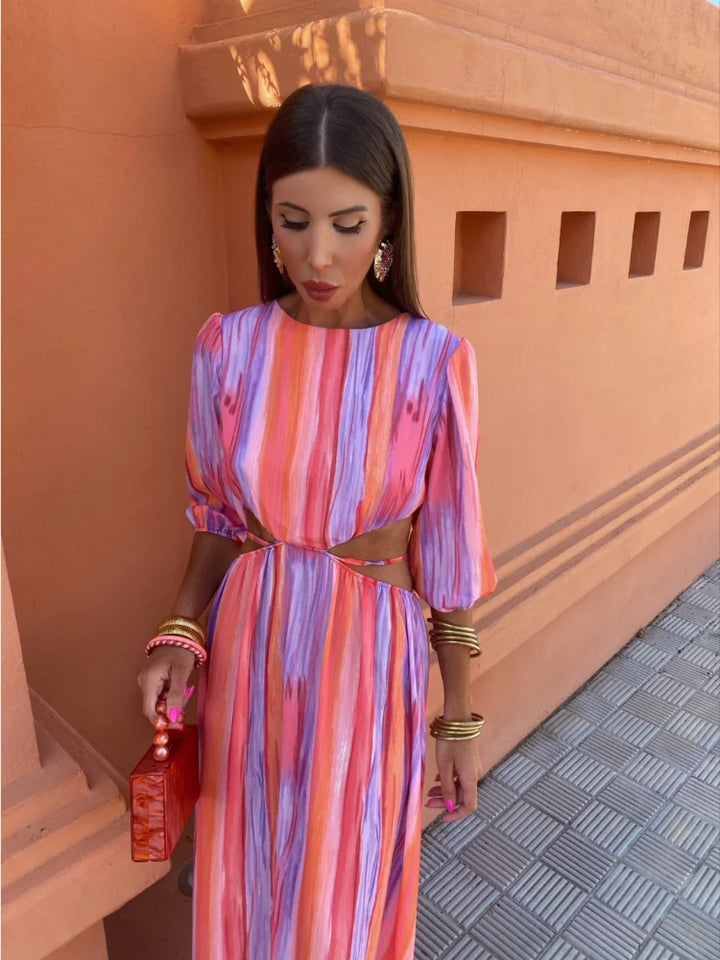 Brucea | Robe longue tie-dye à découpe colorée pour femmes