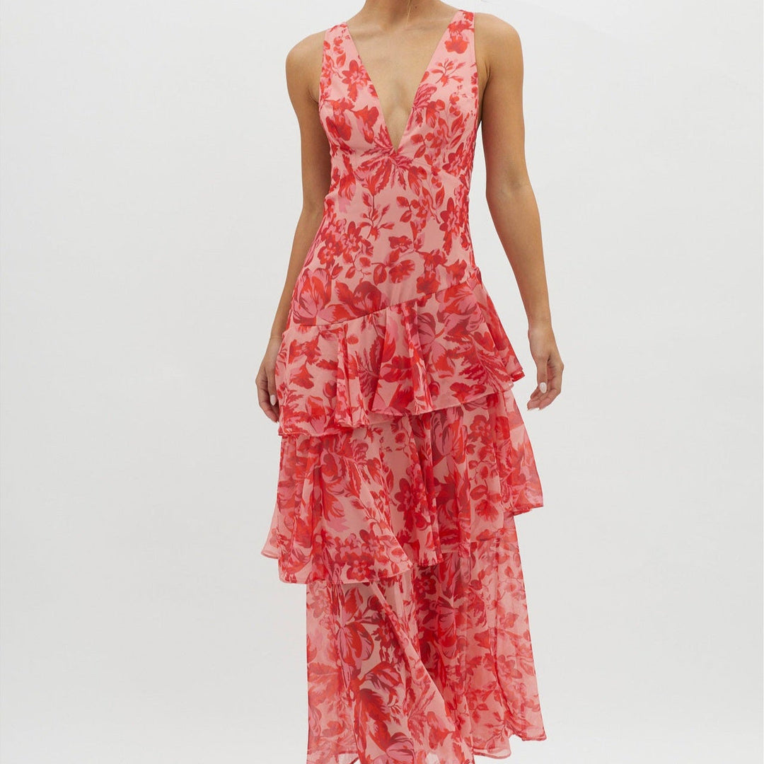 Robe Longue Fleurie à Volants – Élégance Bohème d’Été