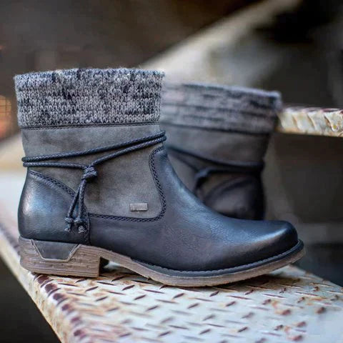 Bottines avec Revers en Tricot | Doublure Chaude | Style Rustique