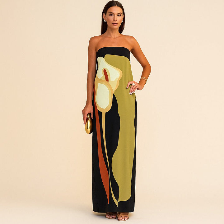Robe Élégance Abstraite – Coupe Fluide & Motif Floral Graphique