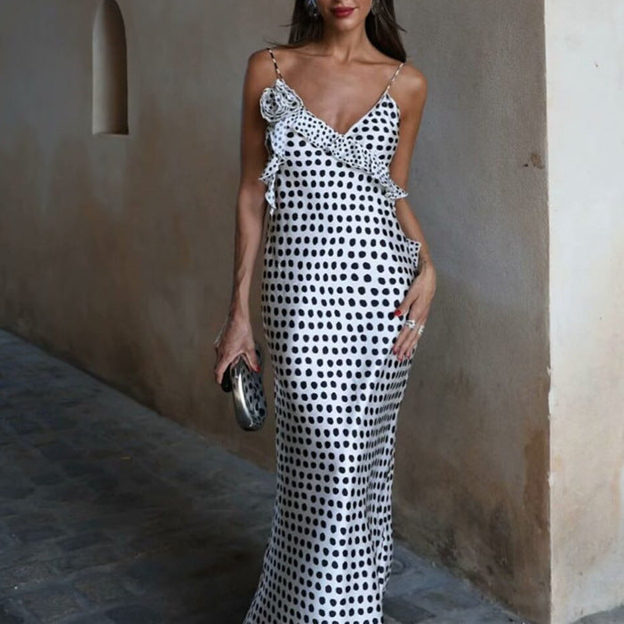 Robe Longue à Pois – Coupe Fluide & Style Rétro Chic d’Été