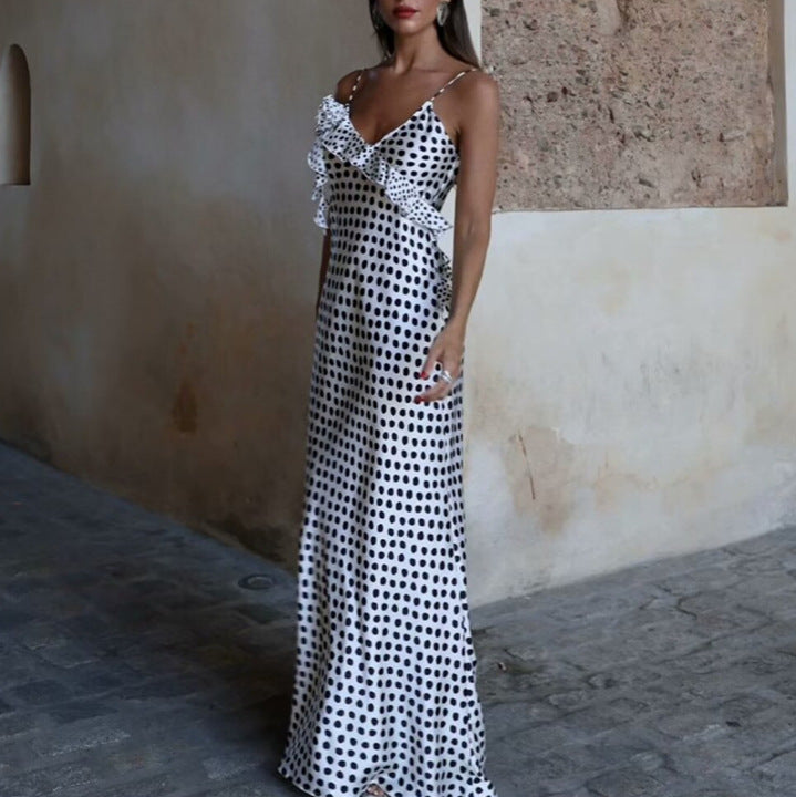 Robe Longue à Pois – Coupe Fluide & Style Rétro Chic d’Été