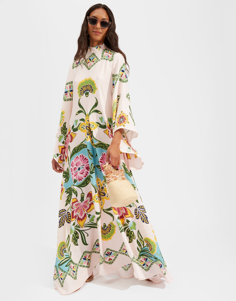 Robe Majestueuse Longue – Imprimé Jardin Exotique & Coupe Fluide