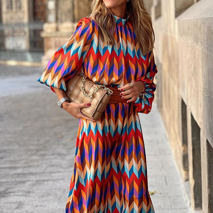 Bohème & Colorée – Robe Midi à Imprimé Graphique