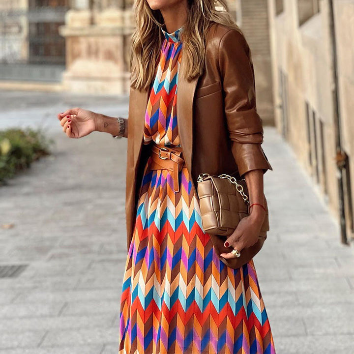 Bohème & Colorée – Robe Midi à Imprimé Graphique