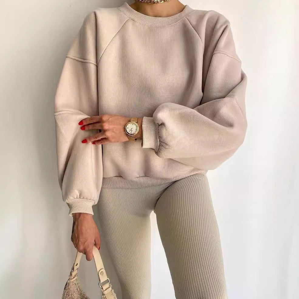 Sweatshirt femme oversize coton mélangé – col rond – gris chiné, beige sable, lavande, blanc cassé – S à XL