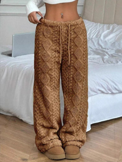Pantalon Décontracté En Peluche Jacquard Pour Femmes – Pantalon Chaud Ample Mode Automne/Hiver