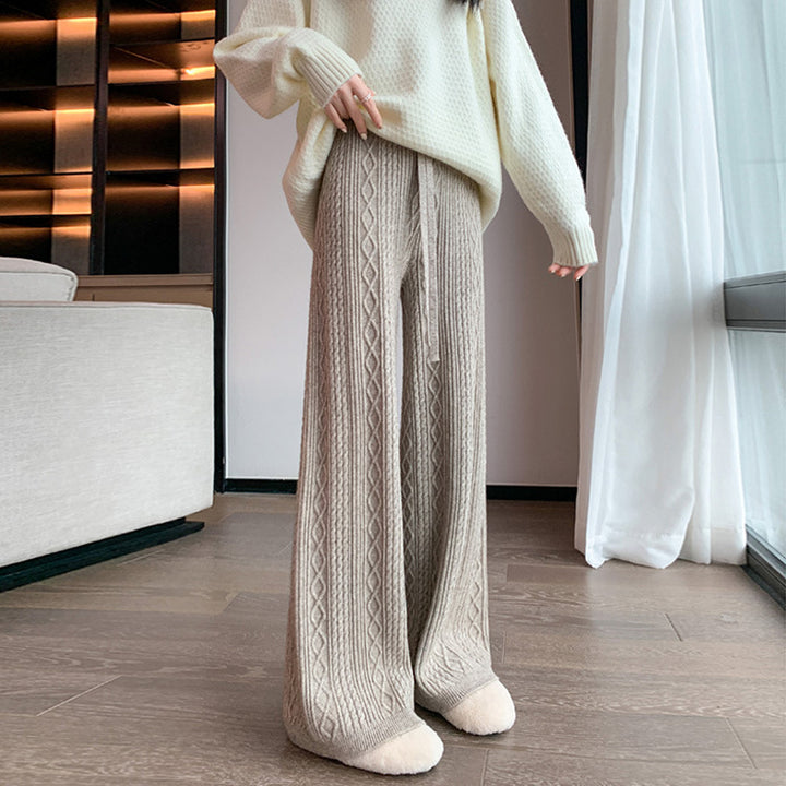 Pantalon En Maille Taille Haute À Jambes Larges Pour Femmes – Confort Et Style Automne/Hiver
