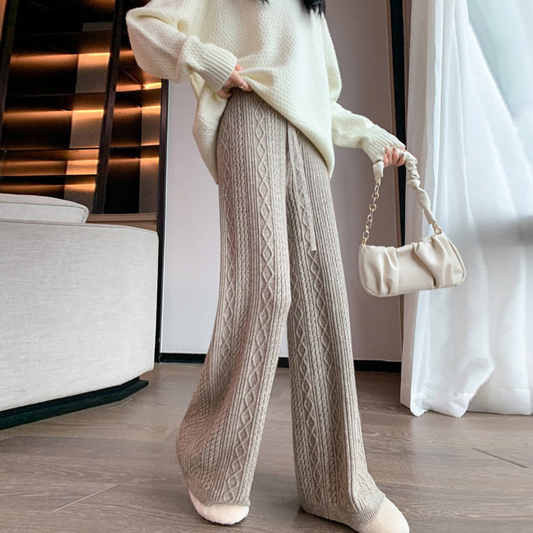 Pantalon En Maille Taille Haute À Jambes Larges Pour Femmes – Confort Et Style Automne/Hiver