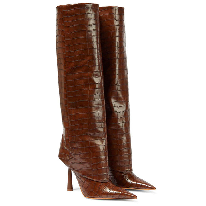 Bottes Hautes Femme Pointues En Cuir – Design Élégant Et Intemporel Pour La Saison Automne Hiver