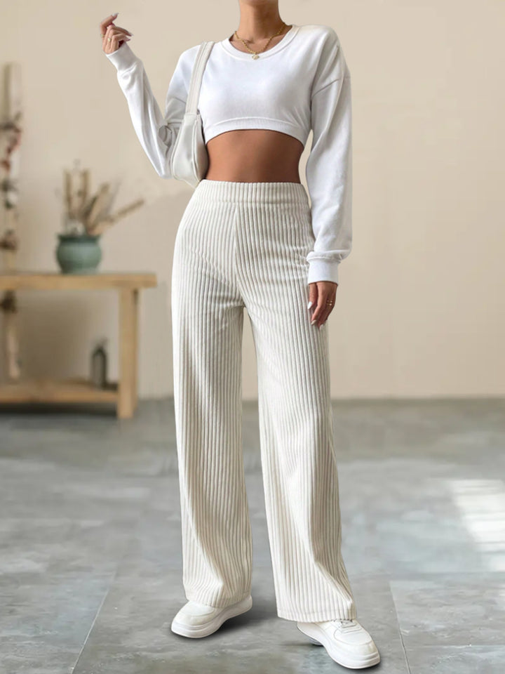 Pantalon Rayé Taille Haute Ample Décontracté Pour Femmes – Pantalon Chic Automne/Hiver