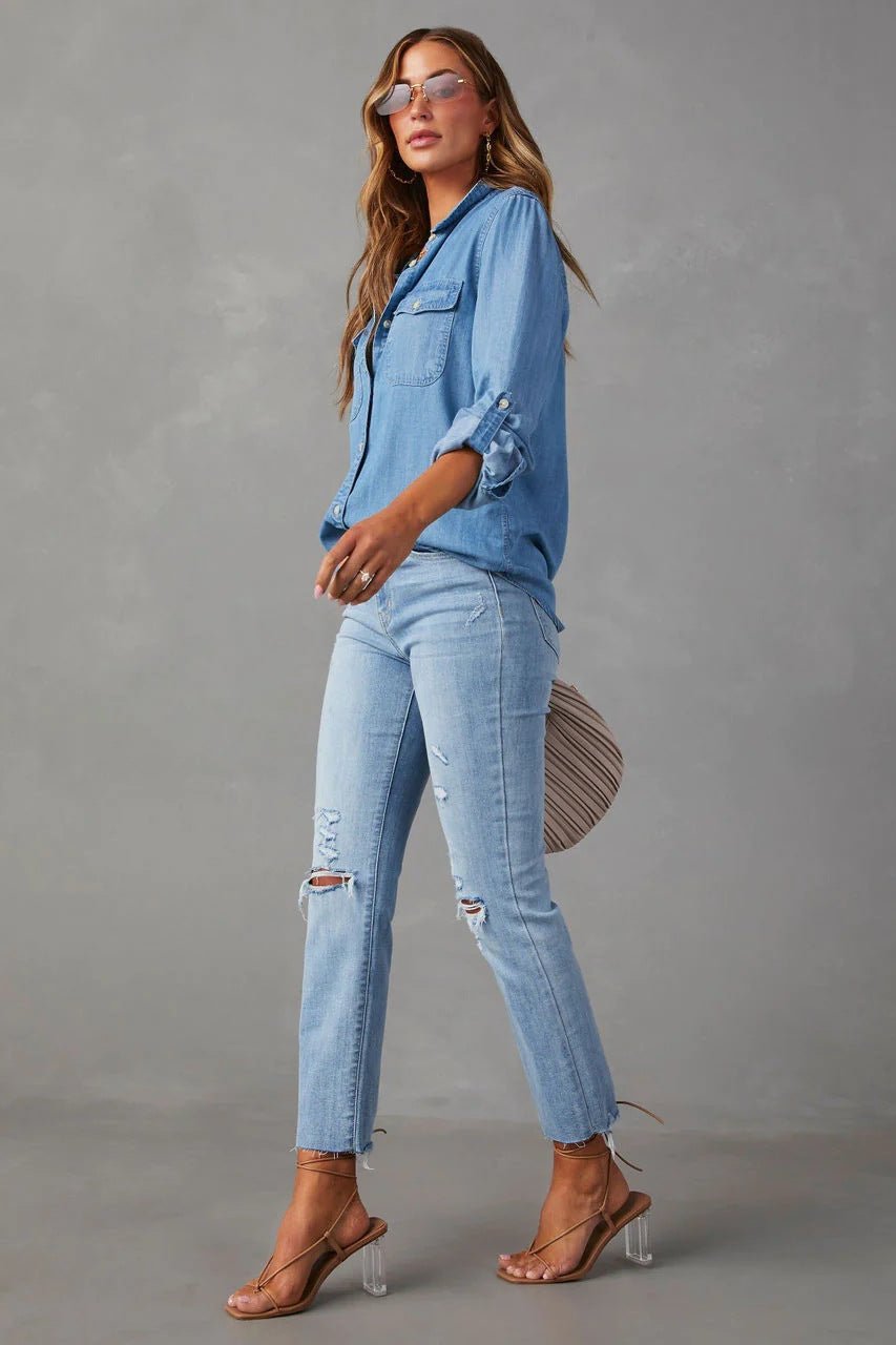 Chemise en Jean Décontractée – Coupe Droite & Bleu Authentique