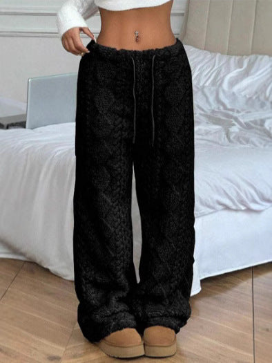 Pantalon Décontracté En Peluche Jacquard Pour Femmes – Pantalon Chaud Ample Mode Automne/Hiver