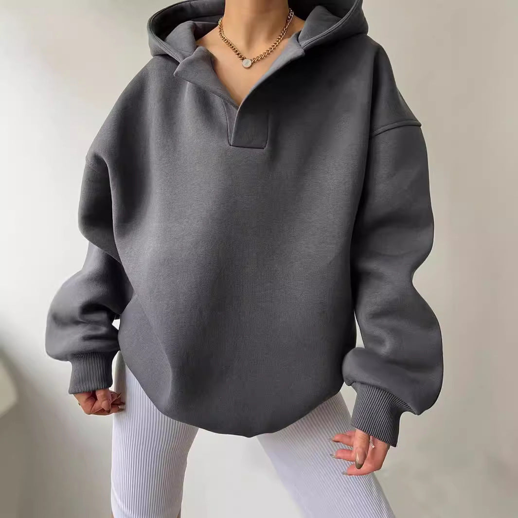 Sweat À Capuche Uni Pour Femmes | Ample À Manches Longues Automne/Hiver