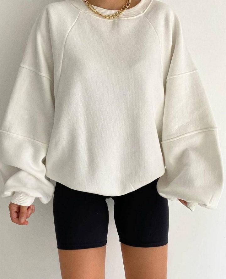 Sweatshirt femme oversize coton mélangé – col rond – gris chiné, beige sable, lavande, blanc cassé – S à XL