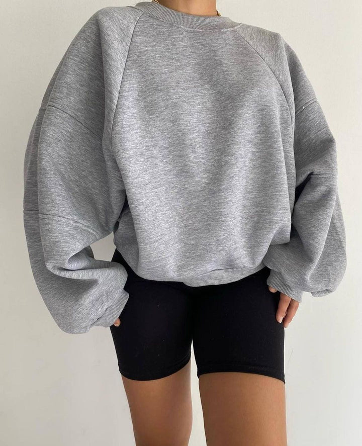 Sweatshirt femme oversize coton mélangé – col rond – gris chiné, beige sable, lavande, blanc cassé – S à XL