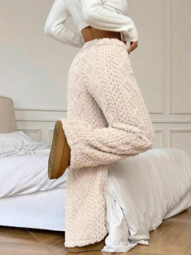 Pantalon Décontracté En Peluche Jacquard Pour Femmes – Pantalon Chaud Ample Mode Automne/Hiver