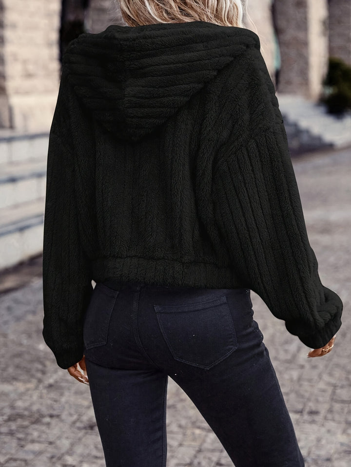 Veste Zippée En Polaire Double Face Pour Femmes – Style Teddy À Capuche