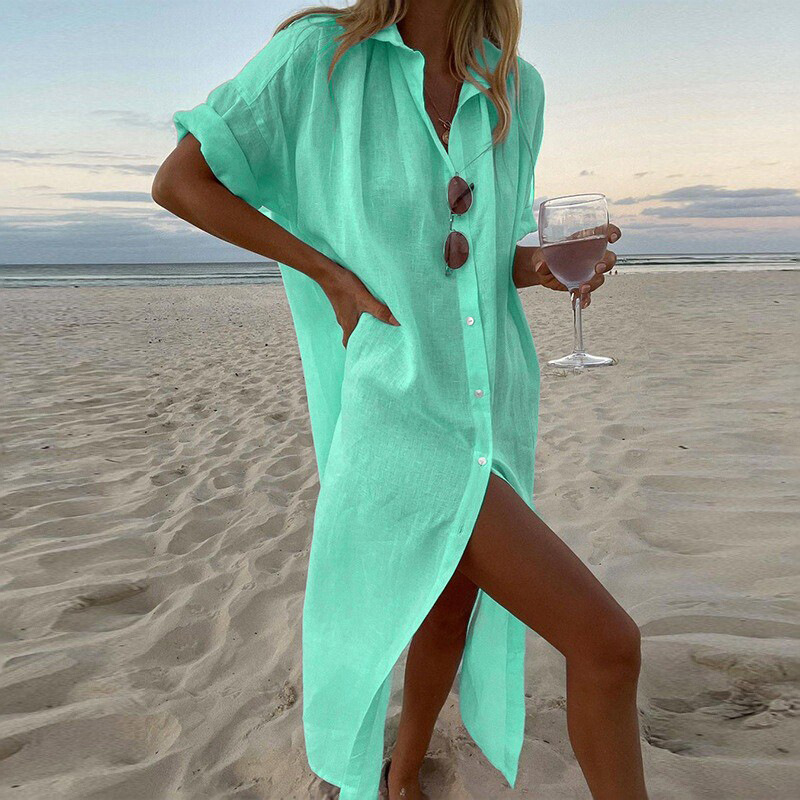 Bry | Robe de plage en lin aérienne avec fermeture à boutons pour femmes