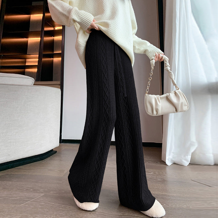 Pantalon En Maille Taille Haute À Jambes Larges Pour Femmes – Confort Et Style Automne/Hiver
