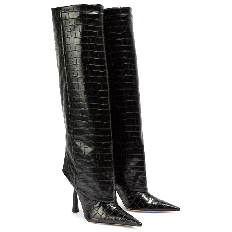 Bottes Hautes Femme Pointues En Cuir – Design Élégant Et Intemporel Pour La Saison Automne Hiver